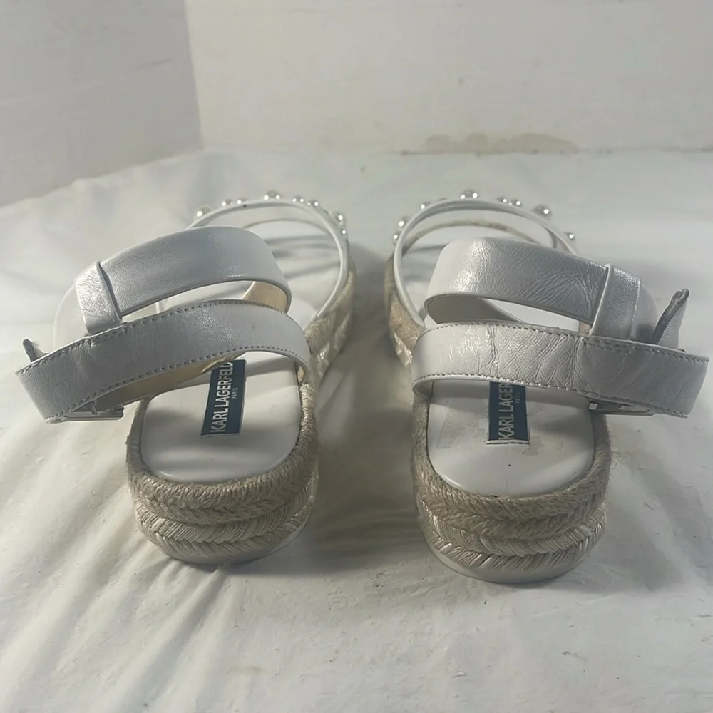 Karl Lagerfeld Paris Women’s White Adalina Espadrille Sandals with Pearl Details